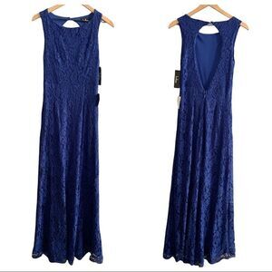 NWT Lulu’s Lace Overlay Royal Blue Dress Gown Size Small